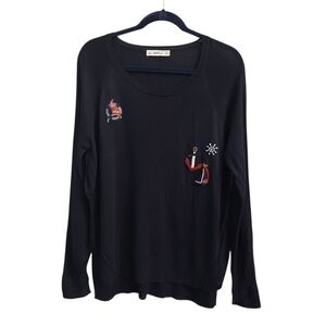 ZARA KNIT XL Navy Blue Long Sleeve Knit Beaded Embroidered Sweater Tunic